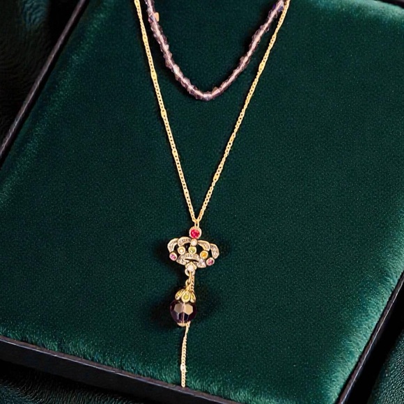 Elegant Gold and Purple Crystal Pendant Necklace. Heidi Daus inspired. NWOT - Picture 2 of 6